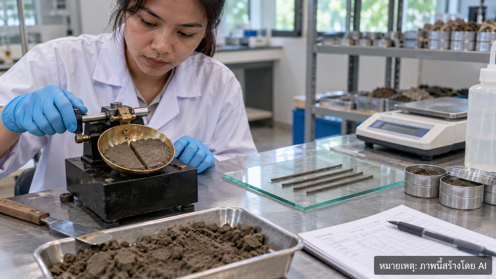 การทดสอบ Atterberg Limits เพื่อหาค่า Liquid Limit และ Plastic Limit ของดินในห้องปฏิบัติการ